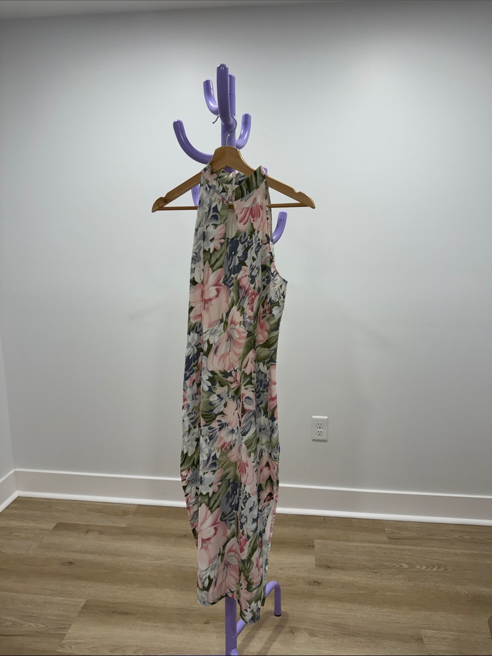 Floral Halter Maxi Dress in Pink, Green & Navy